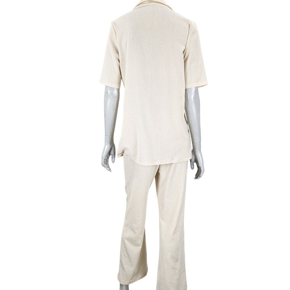 REFORMATION 2 Piece Set Pant & Shirt in Beige crinkle size Medium - Picture 5 of 12